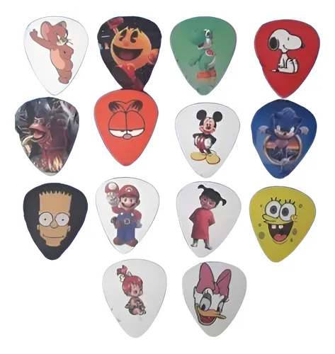 14 Palhetas Bart Snoop Mickey Sonic Bross Pac Man Bob