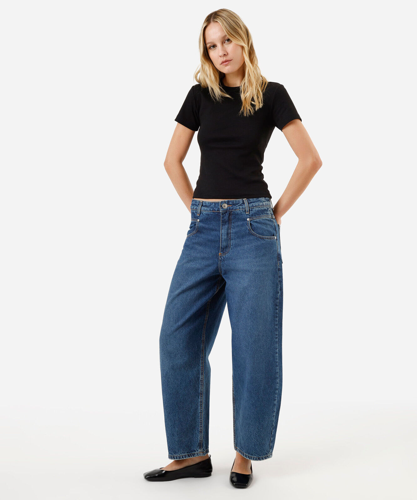 calça baggy feminina jeans cintura média azul