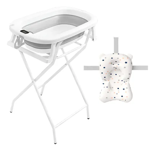 Banheira Bebê Dobrável Com Suporte Termômetro E Almofada Cor Cinza