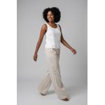 Calça Pantalona Feminina Bege Claro Risca de Giz