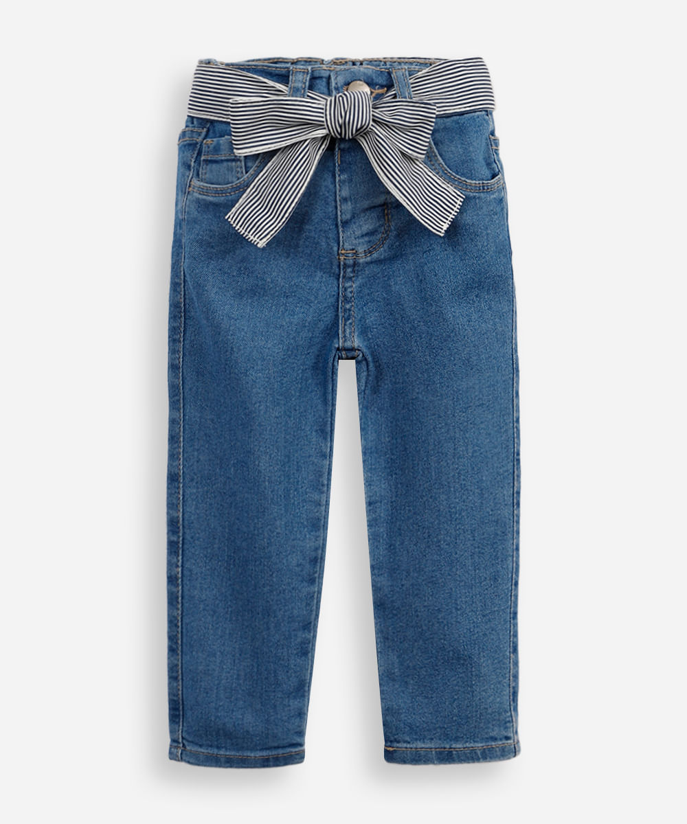 calça skinny infantil jeans com cinto faixa azul