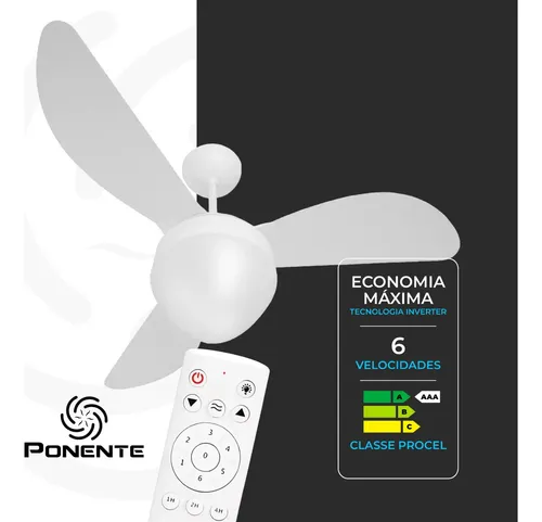 Ventilador de Teto Gale Ponente 96cm Controle Remoto 3 Pás Inverter Bivolt