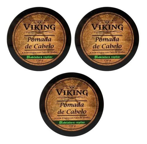 Kit 3 Pomada Modeladora Cabelo - Efeito Seco 150 G - Viking
