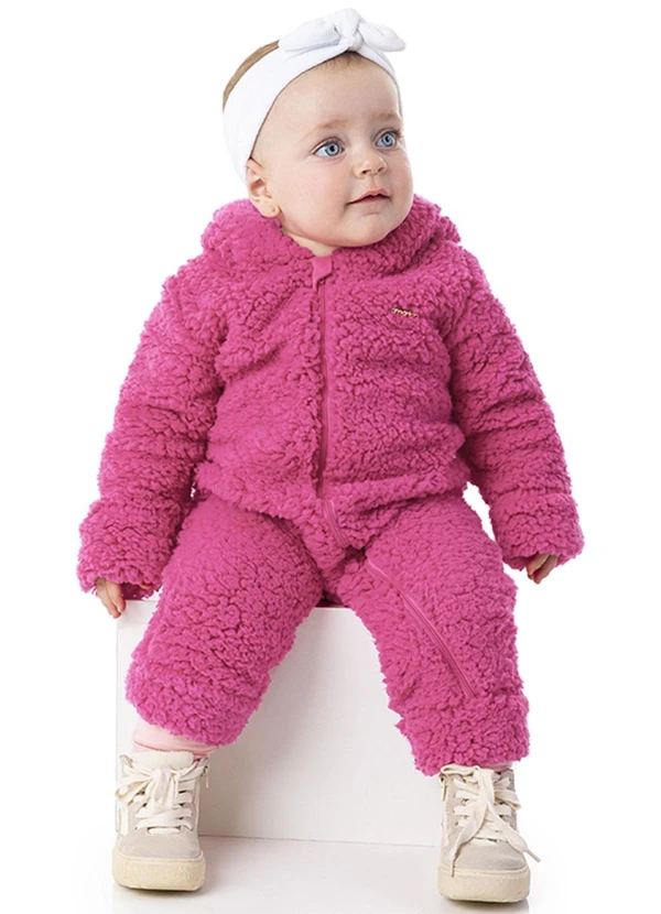 Marlan - Macacão Bebê Menina Pelo Sherpa Baby Bege