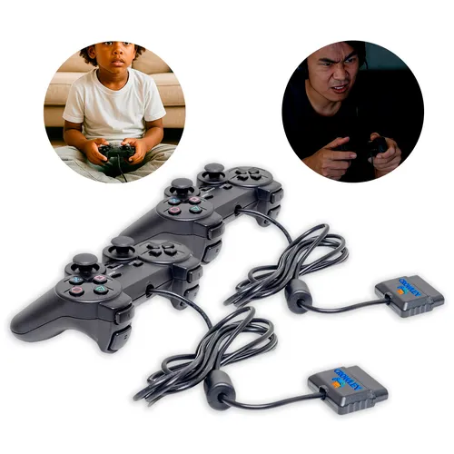 Kit 2 Controles Para Ps1 Ps2 Com Fio Analógico Joystick Manete - Crowley