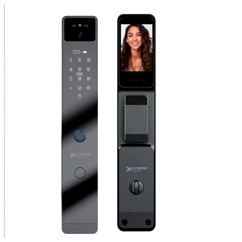 Fechadura Digital KABUM! smart Security, Com maçaneta, Reconhecimento Facial, Biometria, Controle via app, Preto - KSFD700PT