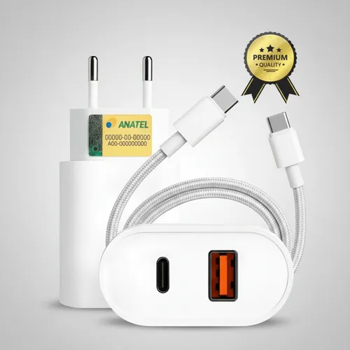 Carregador Turbo 40w Para iPhone 15 16 17 Pro e Pro Max Tipo C Branco com cabo Reforçado Usb-c Fonte Rápido Dupla entrada carregamento turbo 40w Ice Coorel