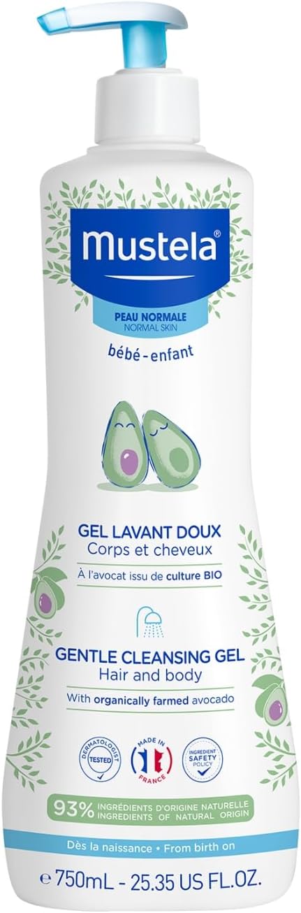 Mustela Gel Lavante Suave 750ml - Sabonete Líquido Corpo e Cabelo Infantil - 93% de Ingredientes de Origem Natural - Seguro Desde o Nascimento