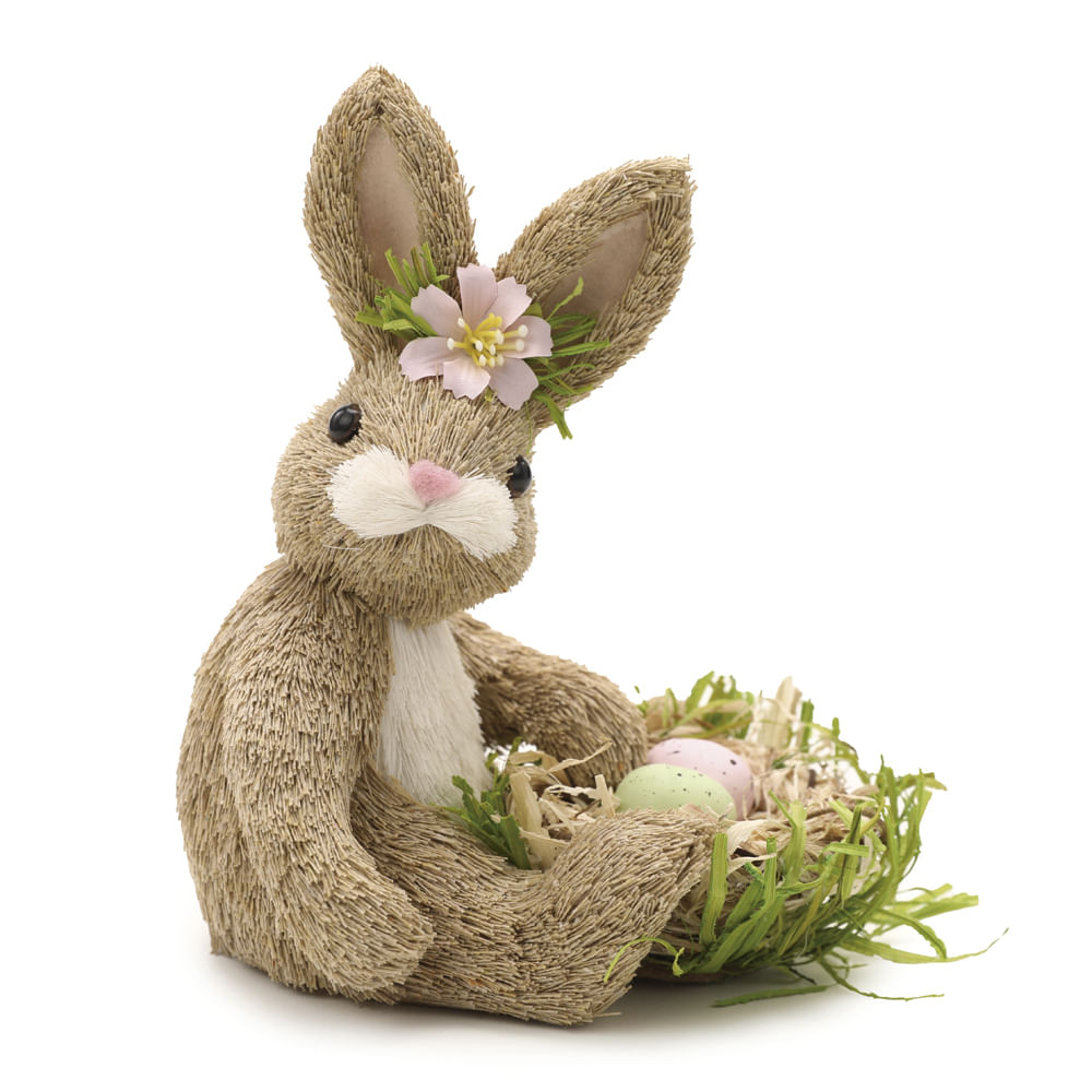 Enfeite Coelho Marrom Sentado com Ninho de Ovos 20x16x12cm 1036830 - Cromus Enfeite Coelho Marrom Sentado com Ninho de Ovos 20x16x12cm 1036830 - Cromus