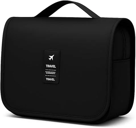 Bolsa Necessaire Maquiagem Cosméticos Feminina Viagem Com Divisória e Cabide para Pendurar Organizador de Maquiagem Muito Espaço para Maquiagem Shampoo Perfumes Higiene Pessoal (Preto)