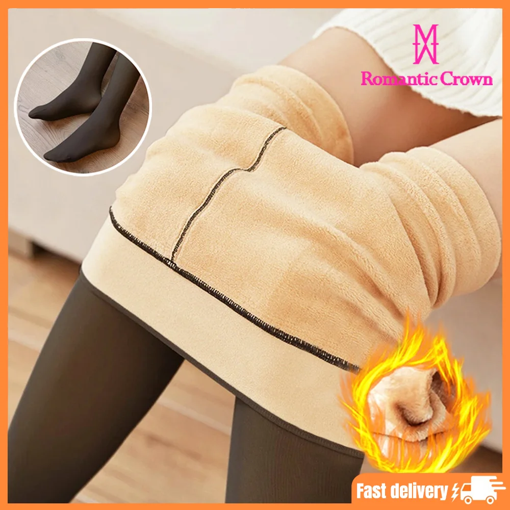 ROMANTIC CROWN Meia-Calça Térmica Forrada Peluciada Translúcida De Lã Quente Feminina Para Inverno