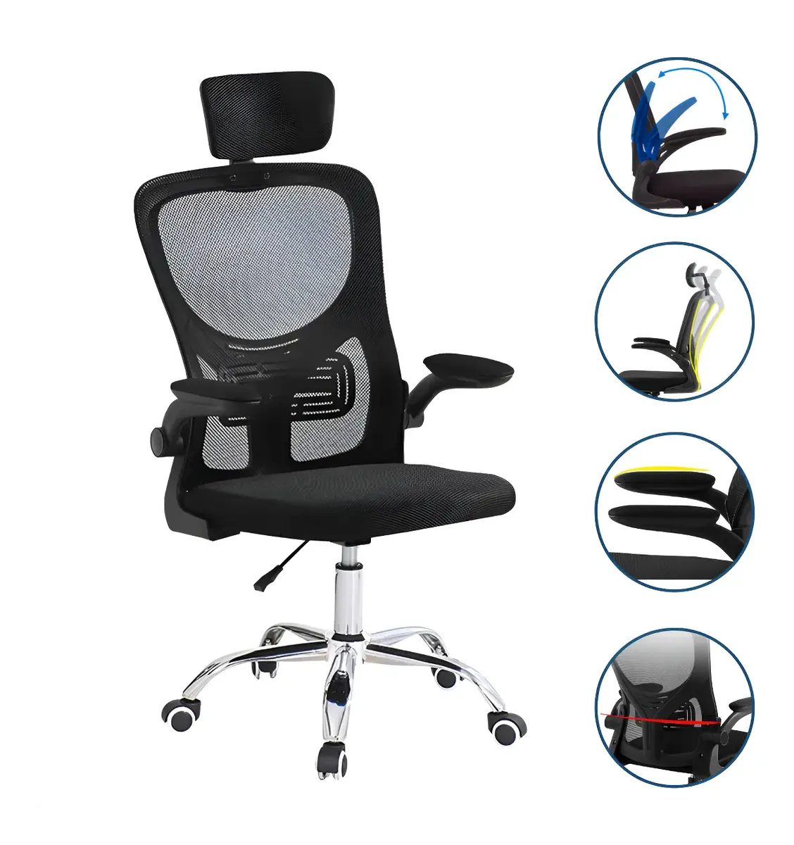 Cadeira De Escritório Até 150kg Executiva Presidente Office Preto - Luxo Premium Assento E Encosto Em Tela Mesh,
