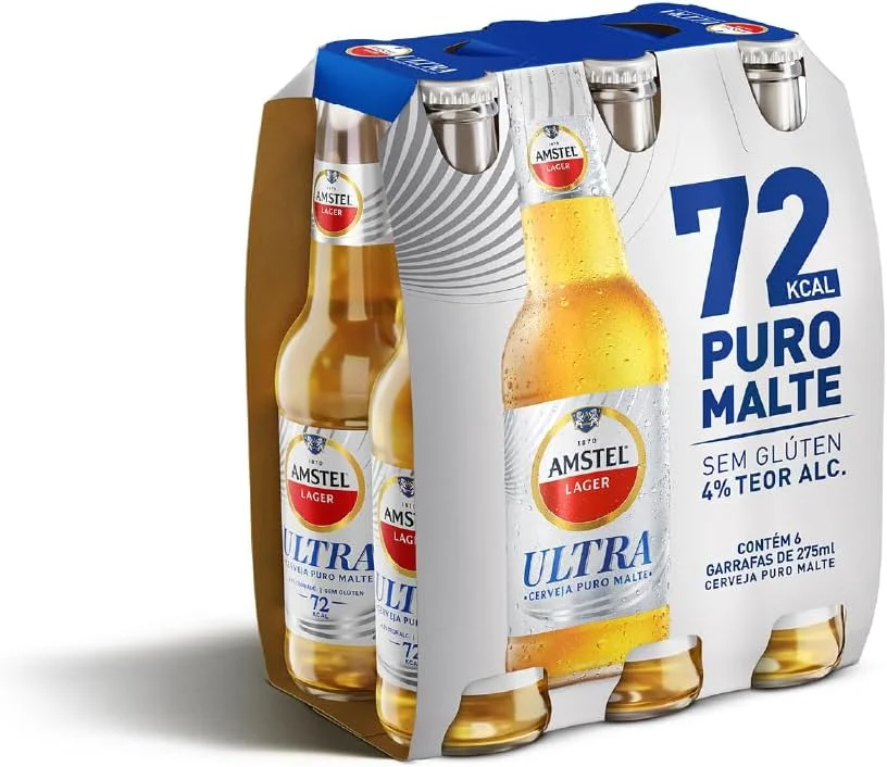 Amstel Ultra Cerveja Puro Malte, Pack de 6 Long Neck 275ml