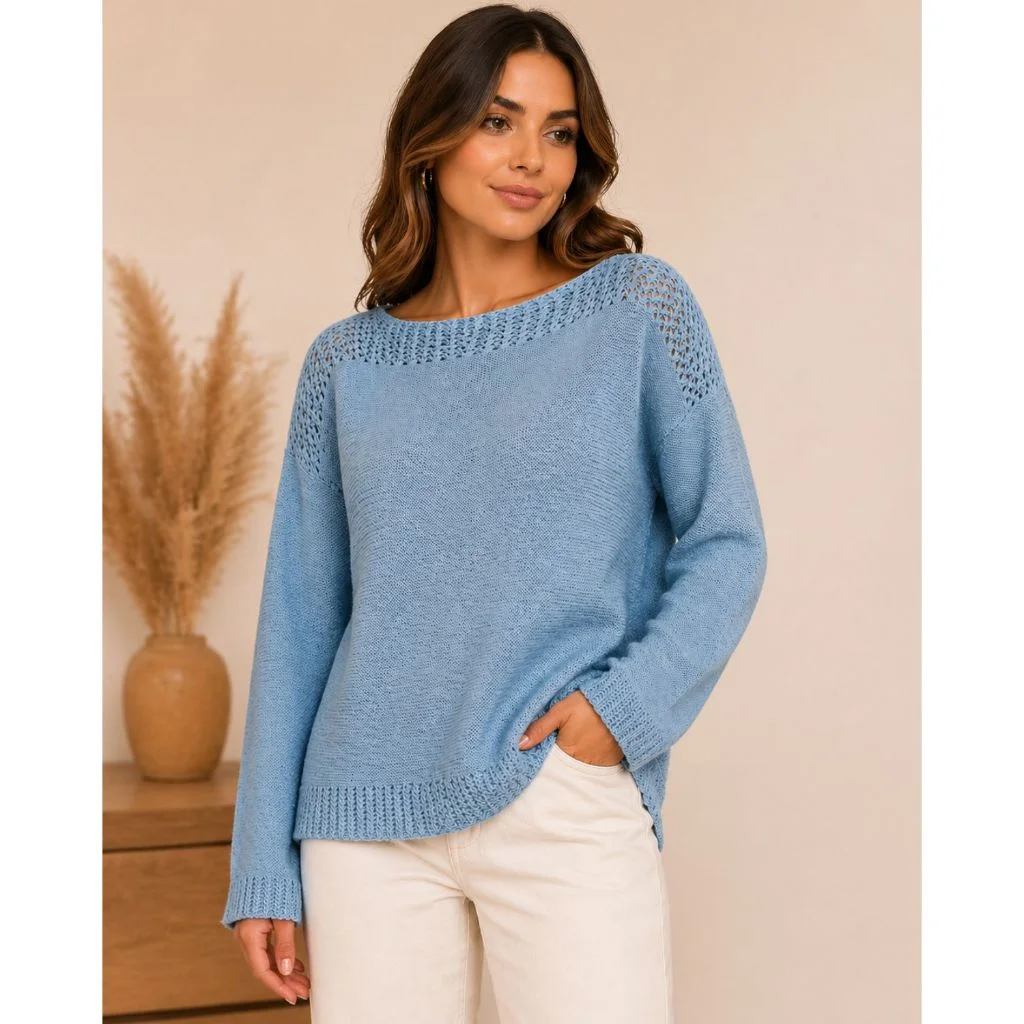 Blusa Feminina Suéter  Tricô Leve Manga Longa Confortável Outono Inverno