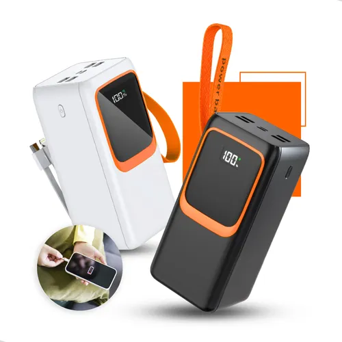 Power Bank Turbo Carregador Portatil 50.000mah Turbo 22.5w Premium Universal Rápida Carga Para Celular iPhone Xiaomi Motorola LG Smartwatch Tablet Display Digital Viagens Festa Los Nixzen Branco