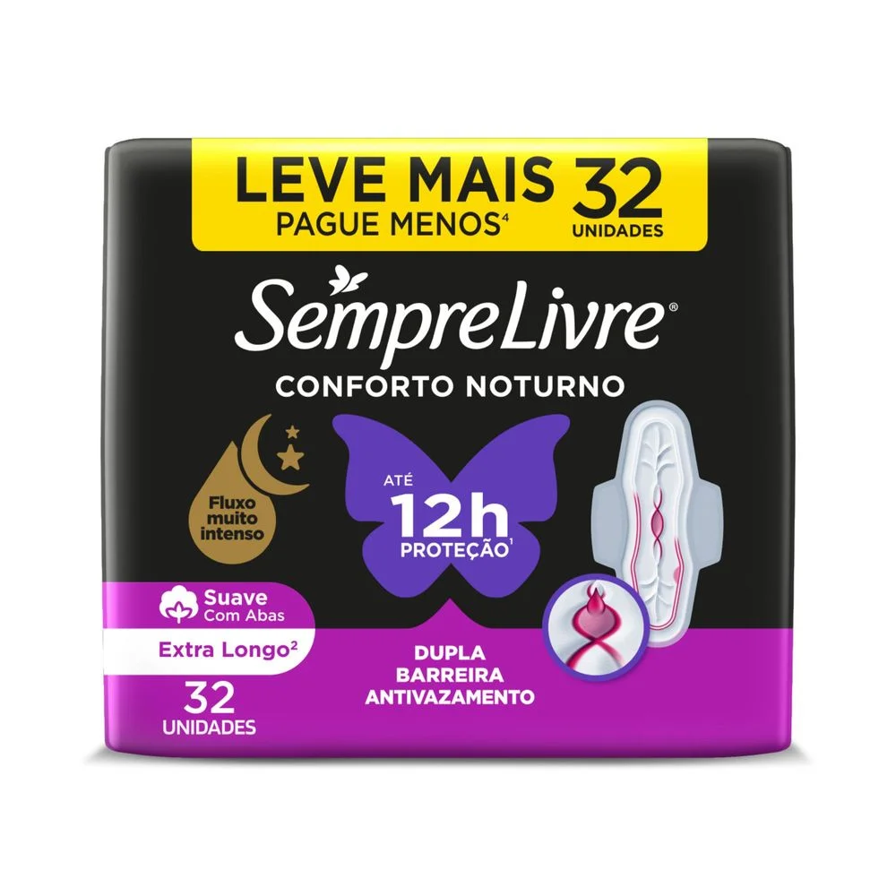 Absorvente Externo Sempre Livre Conforto Noturno Suave com Abas 32 Unidades