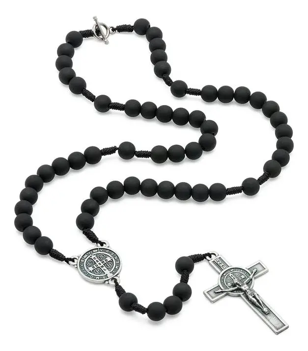 Colar Terço De Pescoço São Bento Hematita Preto Fosco Preto