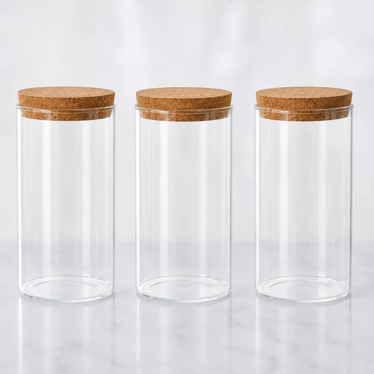 Kit 3 Potes Herméticos de Vidro com Tampa de Bambu, 1100ml Cada,Borossilicato Redondo, Transparente, para Mantimentos Temperos, Grãos, Café e Organização de Cozinha - Porta Temperos Moderno