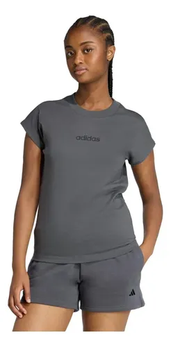 Camiseta Essentials Linear De Algodão adidas Cinza / Grey Six / Black P