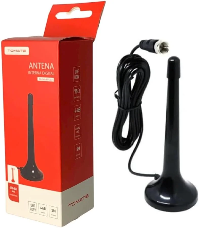 Tomate Antena Tv Digital Uhf Vhf Interna Premium com Cabo de 3 Mts