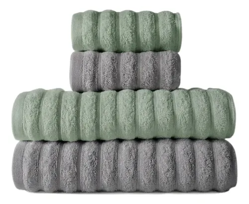 Jogo 04 Toalhas Algodão 450g/m² Alta Absorção Casa Dona Cor Cinza E Verde Lisa
