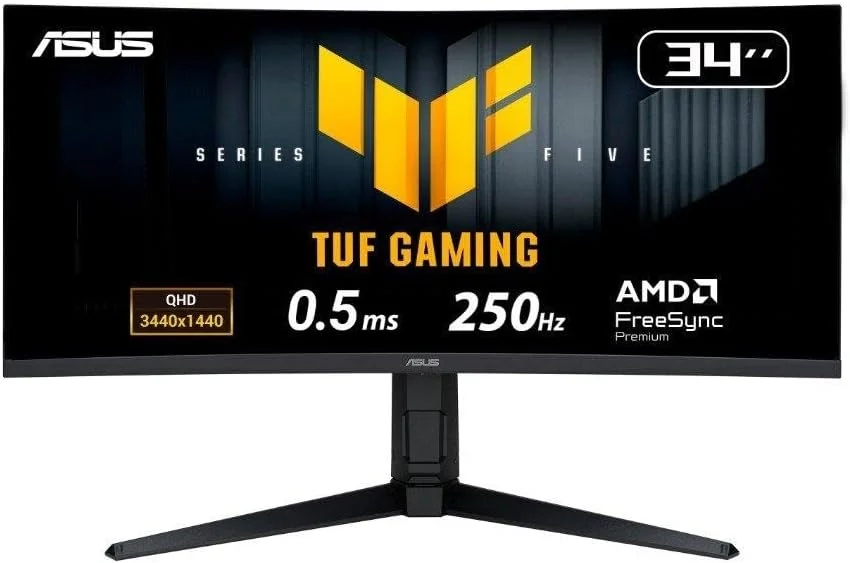 Monitor Gamer Curvo Asus Tuf 34"", Wqhd, 250hz, 0.5ms, Fast Va, Freesync Premium, Altura Ajustável, Som Integrado, Preto - Vg34wqml5a