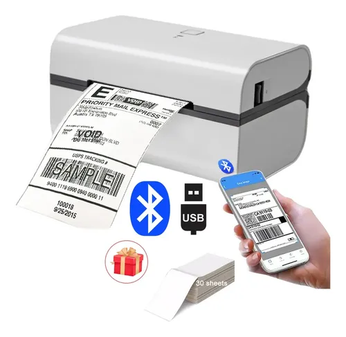 Impressora Térmica Bluetooth 80mm Usb + 1 Rolo Papel Etiqueta Portátil Código De Barras Etiquetas 127v/220v Compatível... Branco