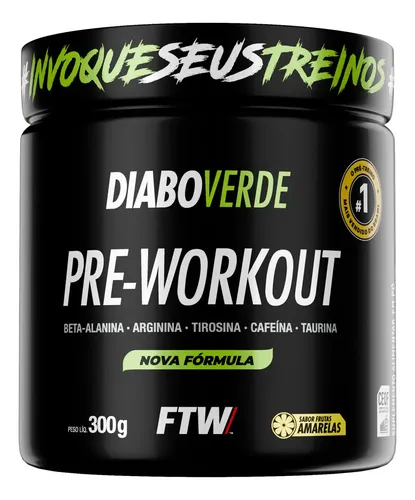 Pré Treino Pre Workout Diabo Verde Pote 300g Sabor Frutas Amarelas Ftw