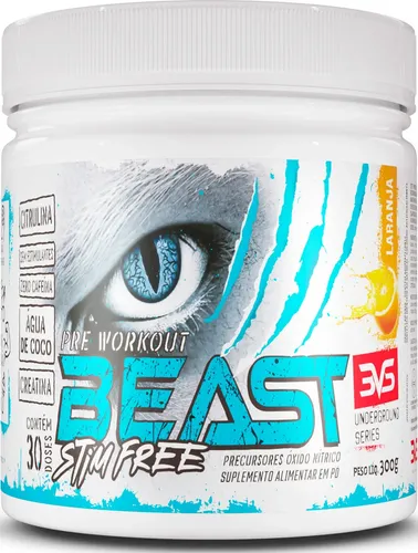 Pré Treino Sem Cafeína Beast 300g - Sabor Laranja - Fórmula Exclusiva Com Citrulina, Beta Alanina, Creatina, Água De Coco, Arginina, Taurina E Tirosina