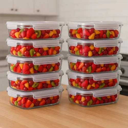 Conjunto 10 Potes 640ml Vidro Hermético 4 Travas Marmita Sortida