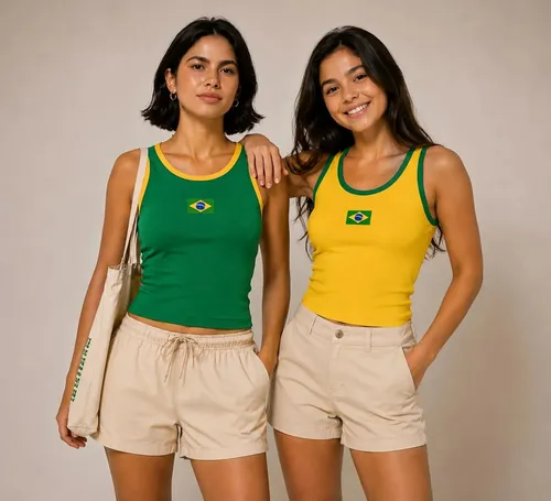Kit 2 Regata Feminina Camiseta Brasil Friso C/ Elastano Verde / Amarelo Unico