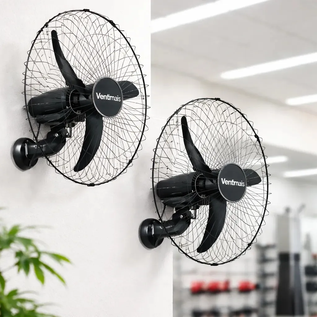 Kit 2 Ventiladores Parede 60cm 200w Bivolt Ventimais 60 Cm 60hz Preto Pp Com Fibra 3 127/220v