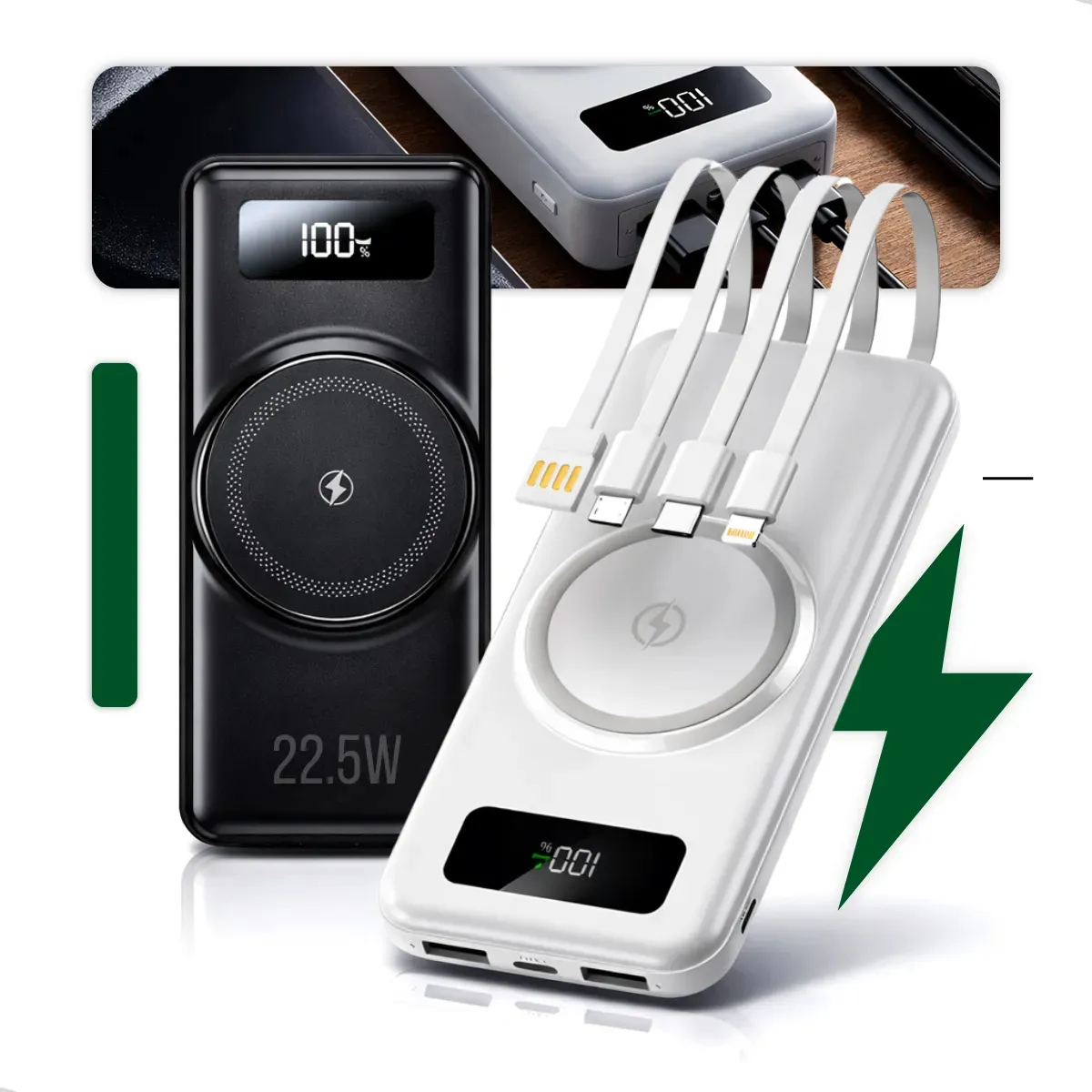 Carregador Portátil Power Bank 20.000mah Indução Turbo 22.5w Premium Universal Rápida Carga Para Celularxiaomi Motorola LG Smartwatch Tablet Display Digital Viagens Festa Nixzen Preto