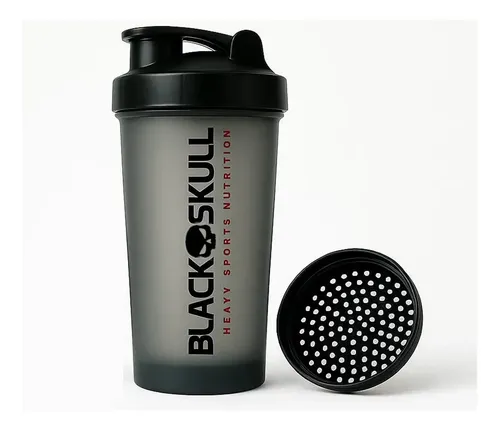 Coqueteleira Com Filtro 600ml Black Skull Cor Preto Fumê - Garrafa Academia Treino - Shakeira Preta Fumê