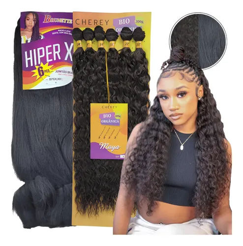 Kit Cabelo Jumbo Gypsy Braids Tranças + Cachos Bio Orgânico Castanho Medio