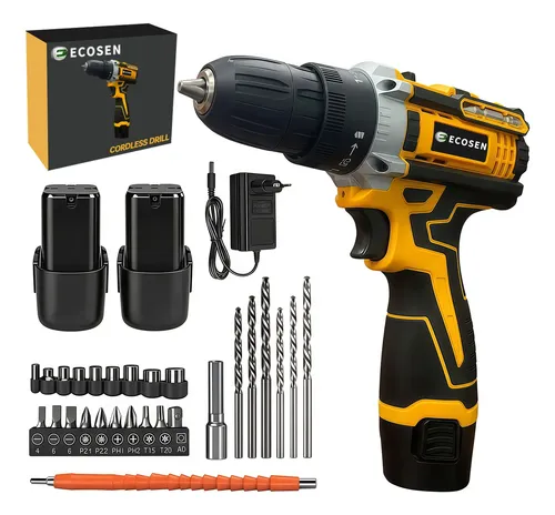 Parafusadeira Furadeira Sem Fio De 10mm 3/8 2 Bateria Lítio Amarelo 127/220v 50hz/60hz