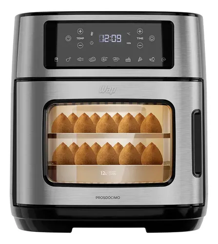 Fritadeira Elétrica Air Fryer Antiaderente Wap Oven 12 Litros Com Painel Digital Inox E Preto 220v