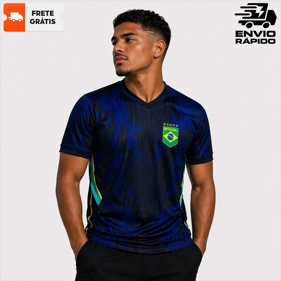 Camisa Azul Brasil Copa Masculina Bordado 2026