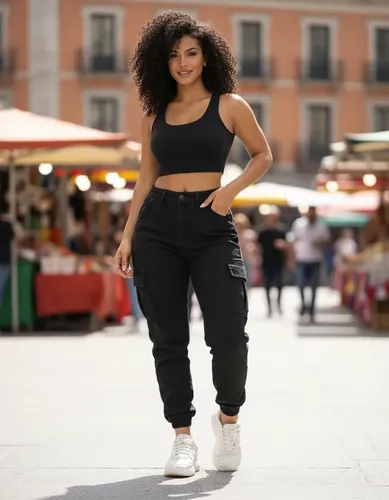 Calça Cargo Jogger Jeans Feminina Cintura Alta Com Lycra
