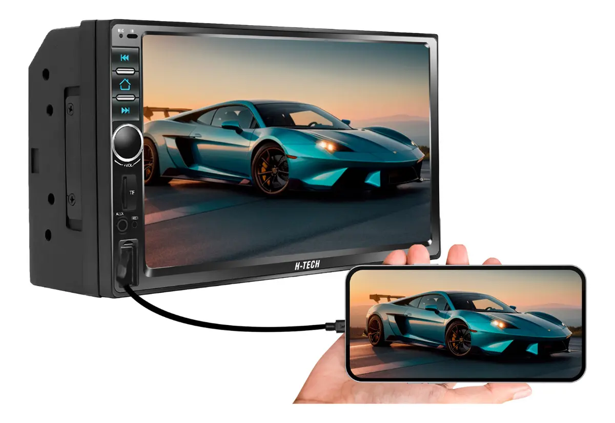 Multimidia 7 Polegadas Mp5 Espelhamento Bluetooth Usb Sd Com Controle Remoto Preto