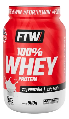 Whey Protein 100% Concentrado Pote 900g Sabor Leite - Ftw