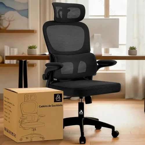 Cadeira De Escritório Ergonômica Fivdaily C600 Preta, Com Apoio De Cabeça E Suporte Lombar Preto Malha