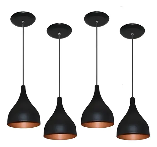 Kit 4 Lustre Pendente Gota Luminaria Sala/ Cozinha/ Balcão Cor Preto 127/220v