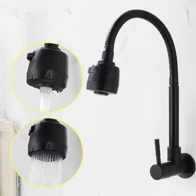 Inox Torneira  Prata/Preto Com Chuveiro Com Rotação De 360° Cozinha Luxo Parede Promoção