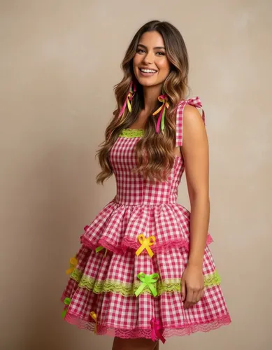 Vestido De Festa Junina Adulto Junino Quadrilha Caipira Rosa Xadrez Único (38/42)