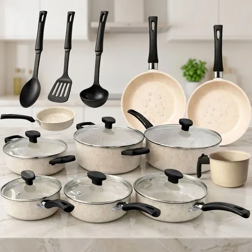 Jogo De Panelas 13 Peças Antiaderente Kit Cozinha Completa Marfim Bianco Vanilla