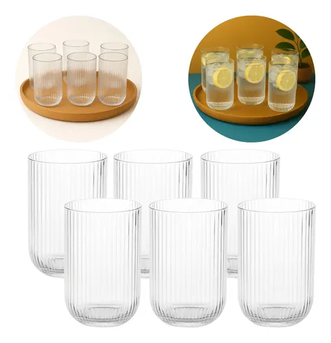 Jogo 6 Copos De Vidro Canelado Cameratta Agua Suco 420ml Transparente