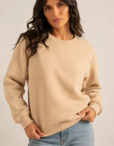Moletom Blusa De Frio Fechada Aveludada Gola Redonda Inverno P Bege Liso