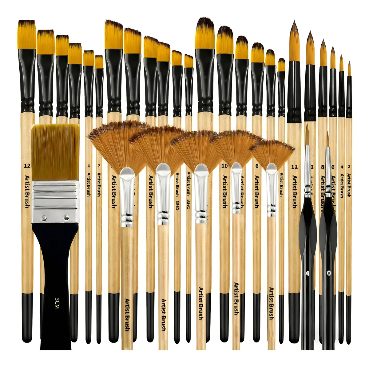 Kit 32 Pinceis Para Pintura Em Tela Aquarela Óleo Artesanato
