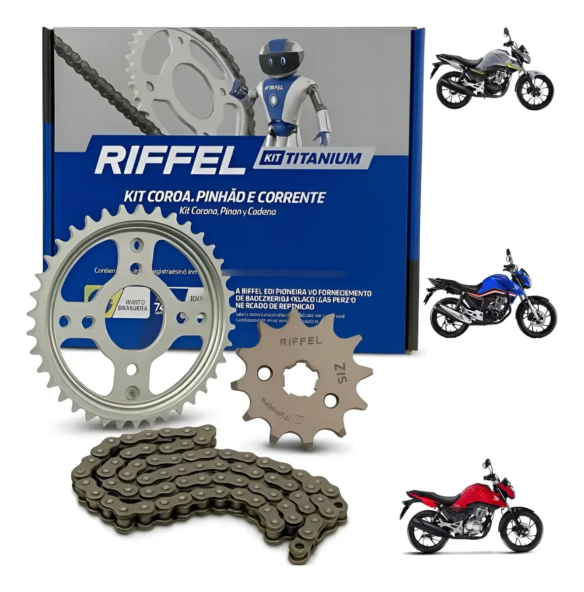 Kit Relaçao Titan Fan Start 160 Riffel Aço 1045 Promoção Prata